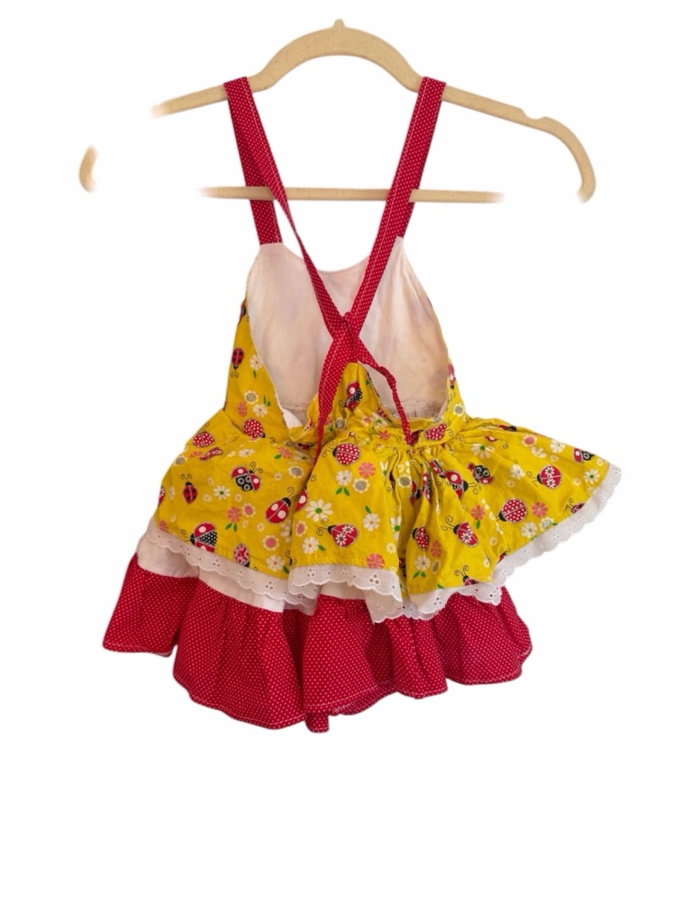 Girls' Yellow & Pink Ruffle Summer Dress with Lace - Picture 5 of 5